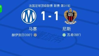 华体会-马赛1-1尼斯，赫伊别尔首开记录，瓦希扳平比分